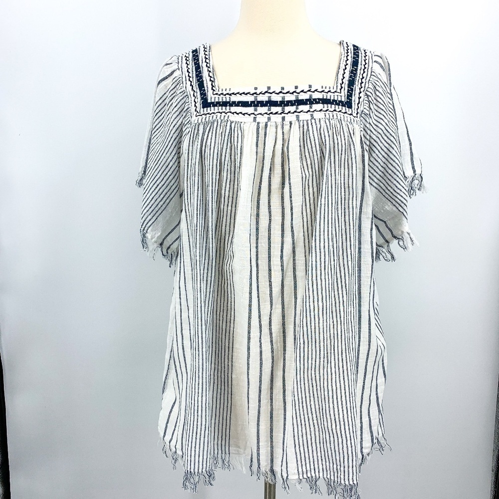 World Market Navy Blue & White Striped Tunic